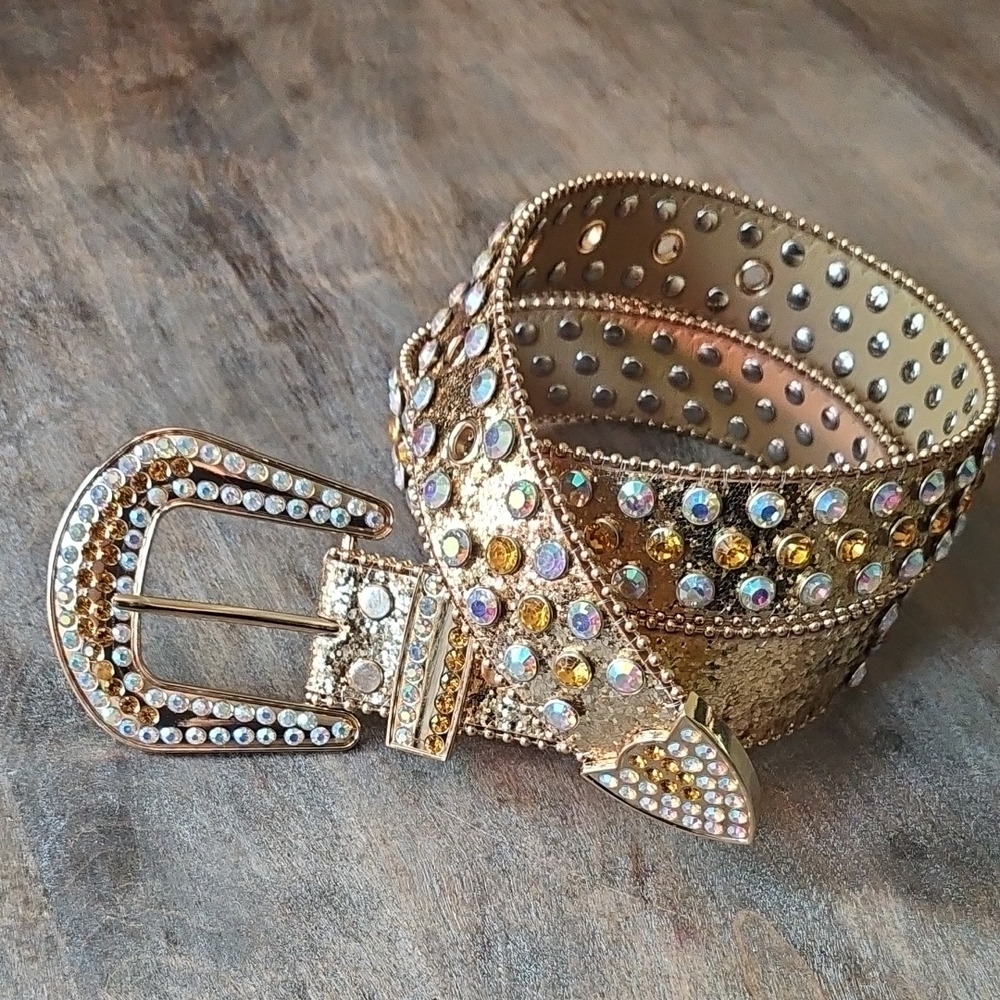 NWT Western Gold Rhinestone Glitter Studded Belt